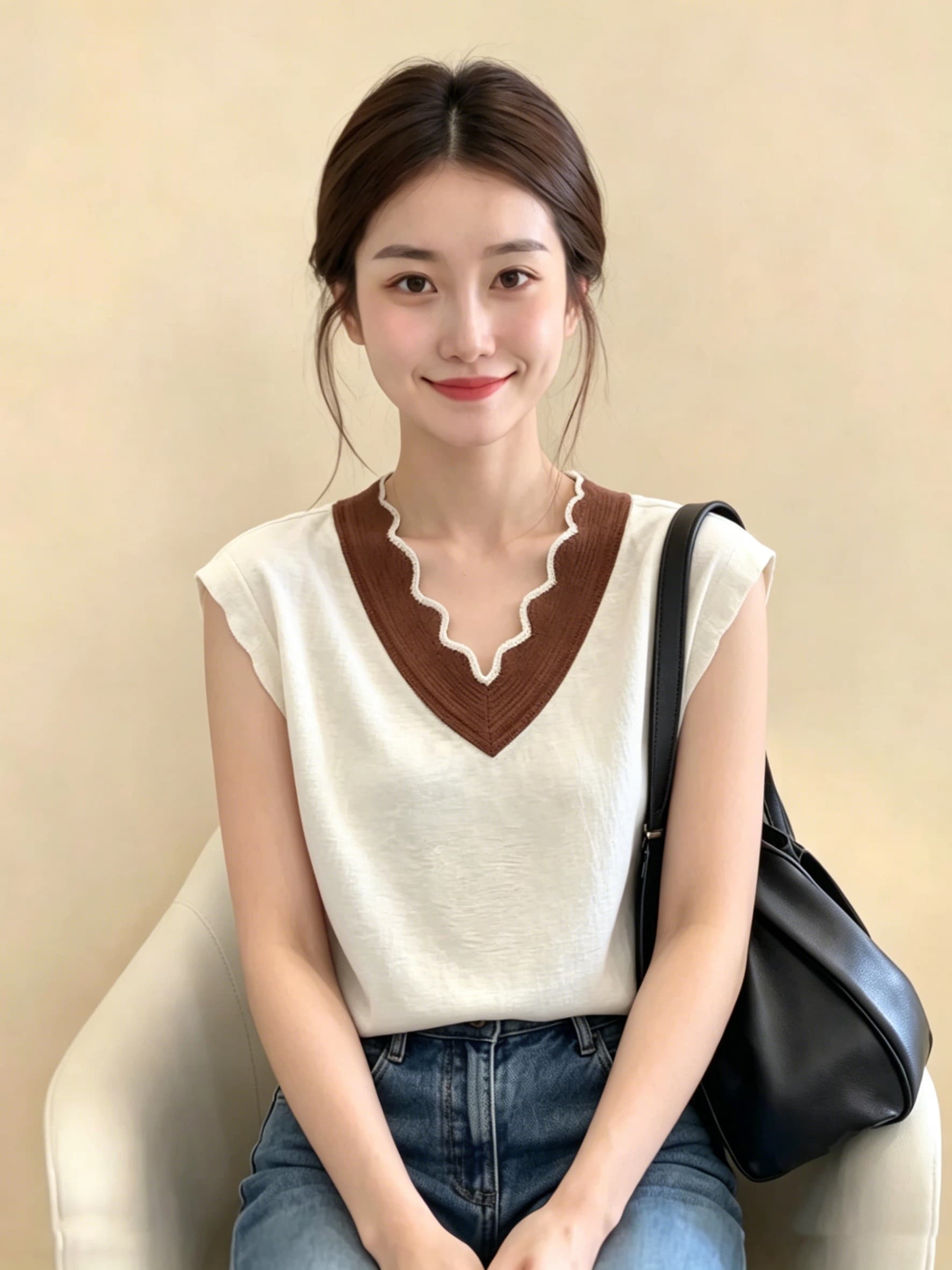 고유 한 아름다운 패치워크 색상 V넥 니트 스웨터 여성 여름 2026 새로운 외국 가스 연령 감소 루즈핏 슬림해 보이는 민소매 맨위 상세 이미지 5