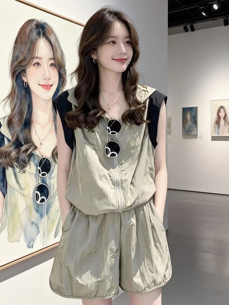 여름 드레스 코디 전체 집합 패션 세트 여성 2026 새로운 패션 외국 가스 연령 감소 반팔 반바지 투피스 슈트 이미지 4