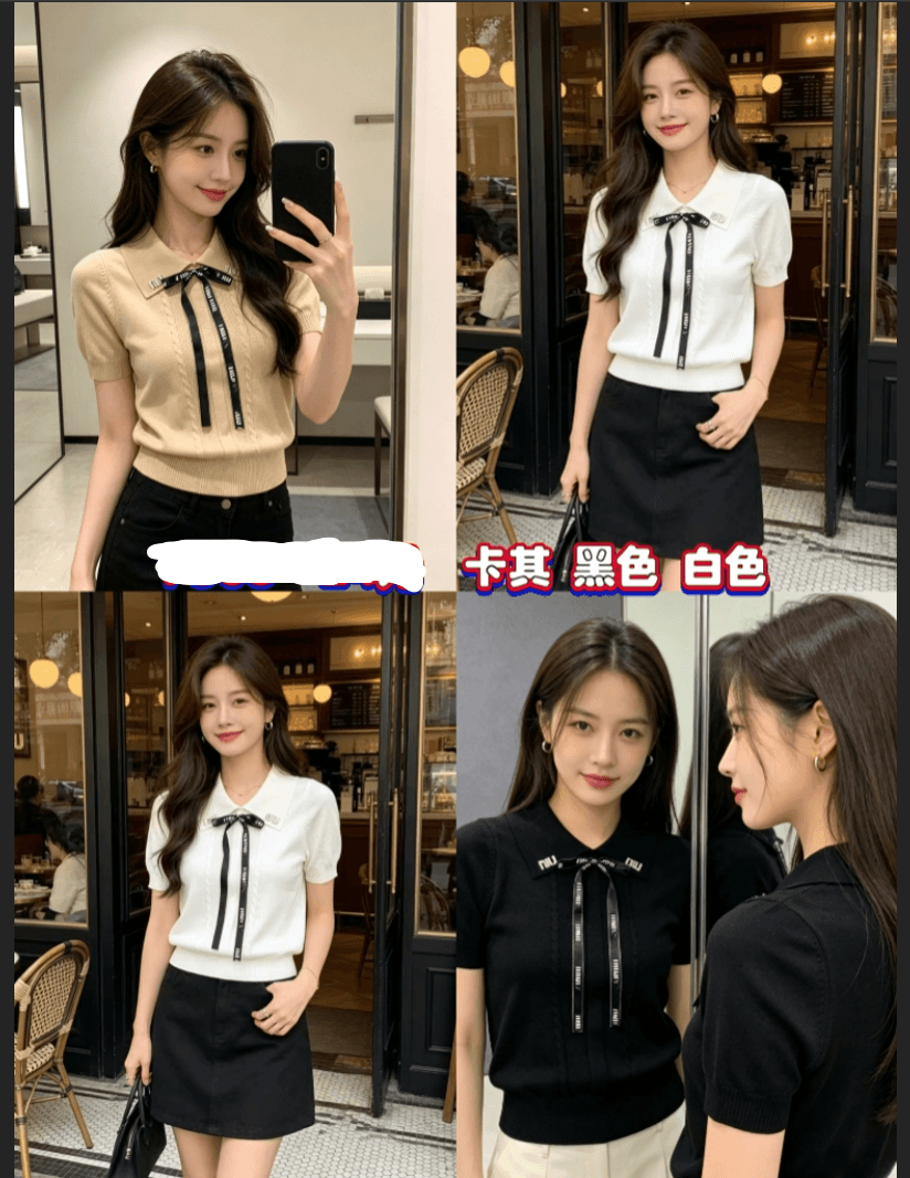 간결한 출퇴근 허리 수축 POLO 칼라 반팔 니트 26 여름 새로운 여성 프랑스식 탈착식 스트랩 맨위 상세 이미지 5