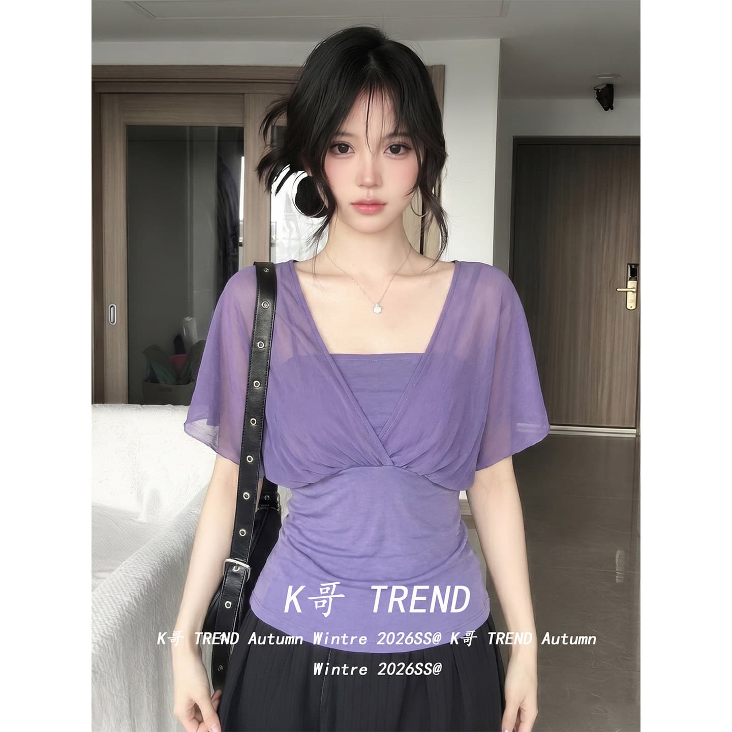 페이크 레이어드 주름 블라우스 튜브탑 반팔 티셔츠 여성 여름 허리 수축 작은 대중 디자인 센스 핫걸 맨위 상세 이미지 1
