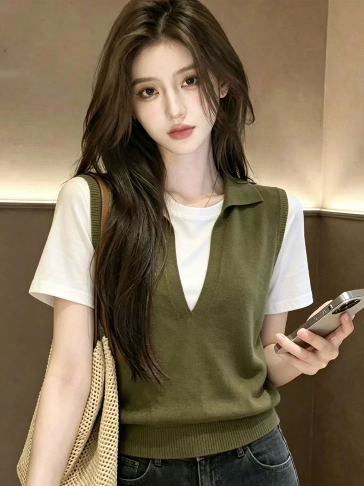 작은 조용한 잠시 POLO 칼라 페이크 레이어드 맨위 2026 봄 켜기 새로운 다용도 캐주얼 맨위 상세 이미지 5