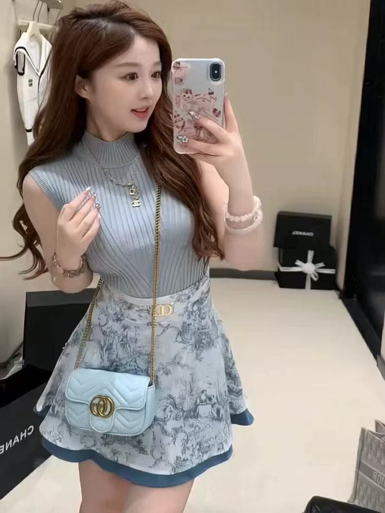 2026 여름 새로운 한 부서 품격 작은 샤넬 스타일 어깨 반하이넥 니트 맨위 상세 이미지 2