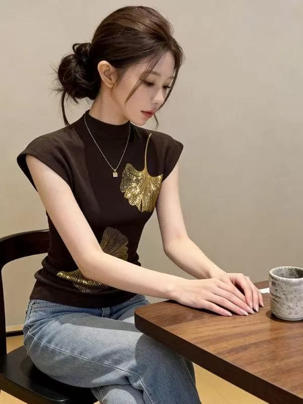조수 브랜드 순수한 욕망 바람 반하이넥 반팔 니트 스웨터 여름 새로운 인사이드 가져 가라. 슬림해 보이는 다용도 동정 고유 한 Chic 맨위 상세 이미지 4