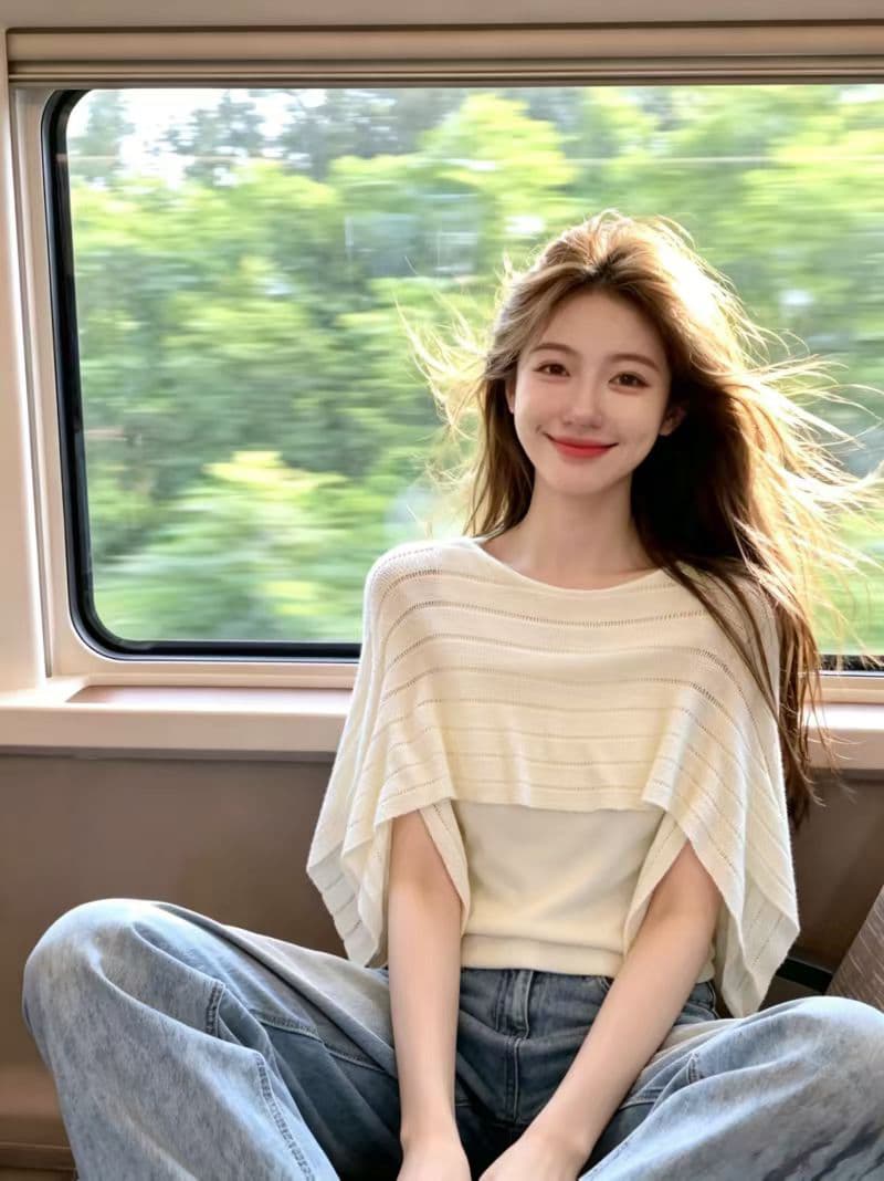 2026 연령 감소 여름 한 스타일 느긋한 바람 홀로우 아웃 니트 스웨터 숄 페이크 레이어드 프로 피부 통기성 슬림해 보이는 맨위