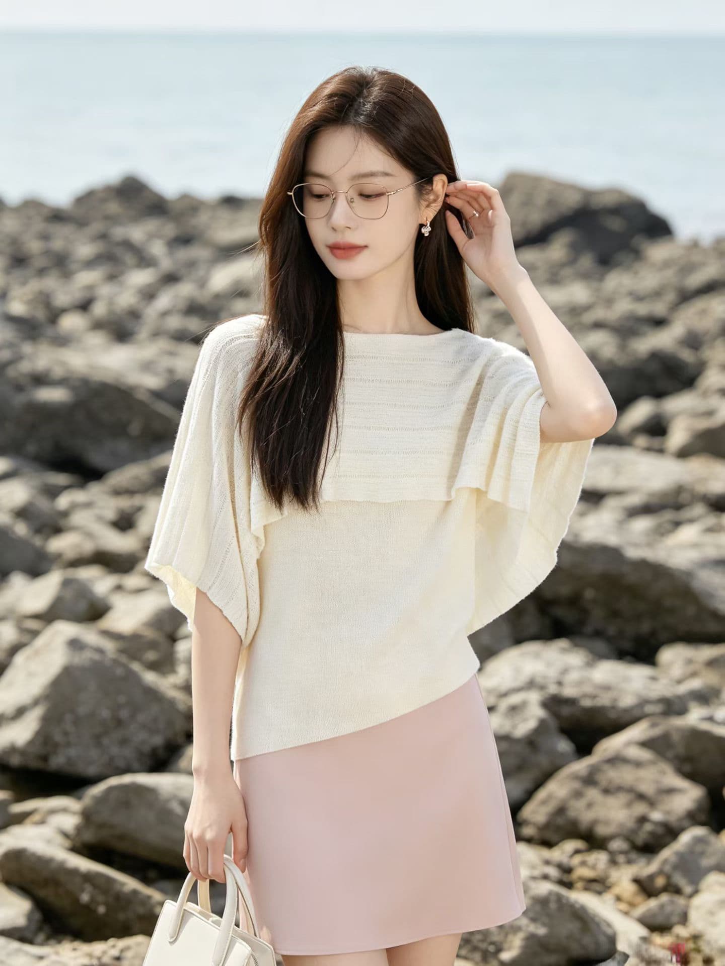 2026 연령 감소 여름 한 스타일 느긋한 바람 홀로우 아웃 니트 스웨터 숄 페이크 레이어드 프로 피부 통기성 슬림해 보이는 맨위 상세 이미지 5