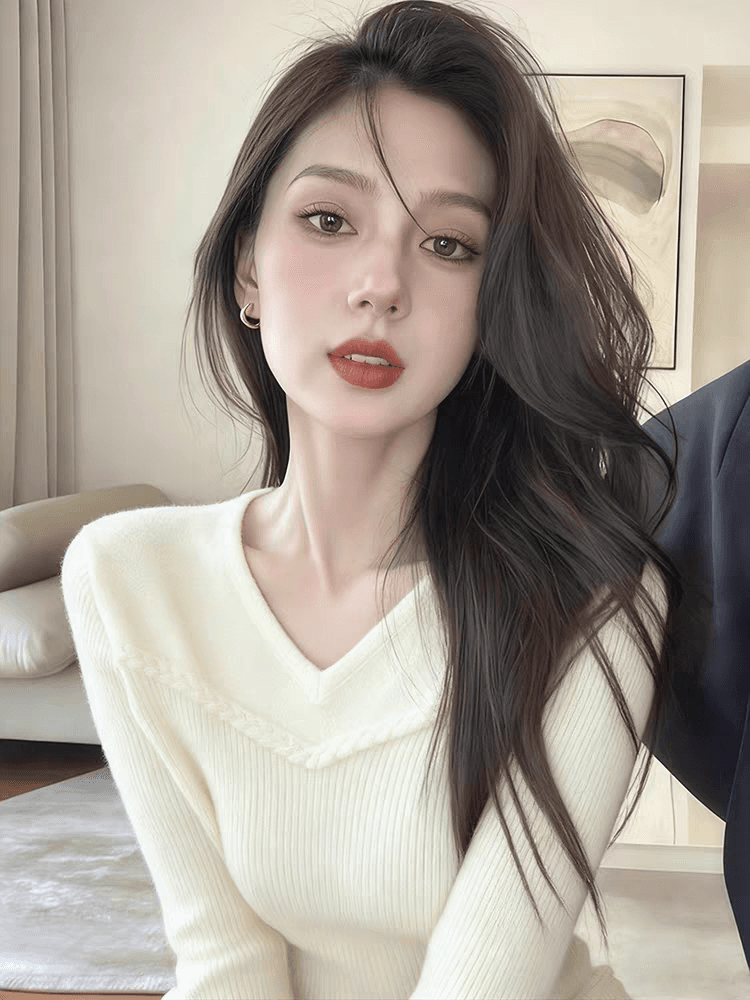 회색 V넥 몸매 가꾸기 기본 셔츠 인사이드 가져 가라. 스웨터 니트 스웨터 여성 2026 새로운 아름다운 그레이트 봐. 의류 상세 이미지 4