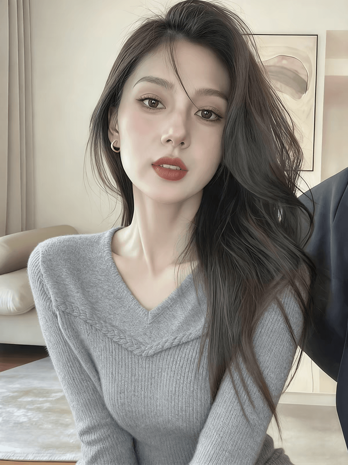 회색 V넥 몸매 가꾸기 기본 셔츠 인사이드 가져 가라. 스웨터 니트 스웨터 여성 2026 새로운 아름다운 그레이트 봐. 의류 상세 이미지 8