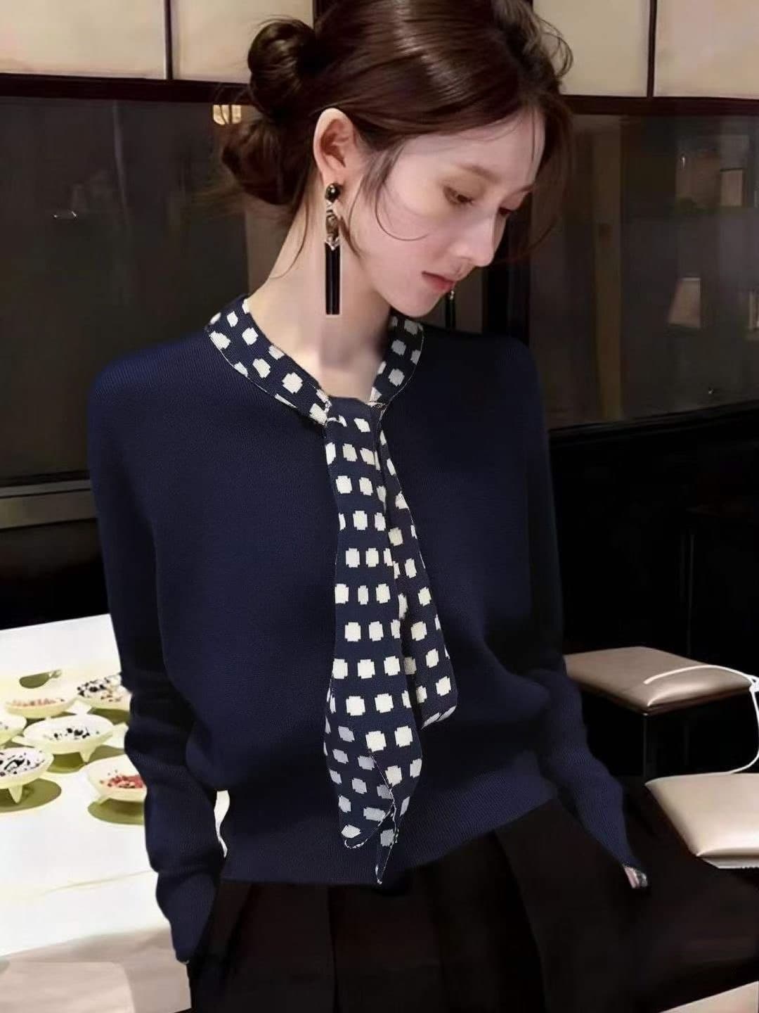 빨간색 도트 무늬 스카프 칼라 스웨터 여자 고유 한 아름다운 크리스마스 신년 겨울 인사이드 가져 가라. 수 있습니다. 외출용 니트 스웨터 맨위 이미지 2
