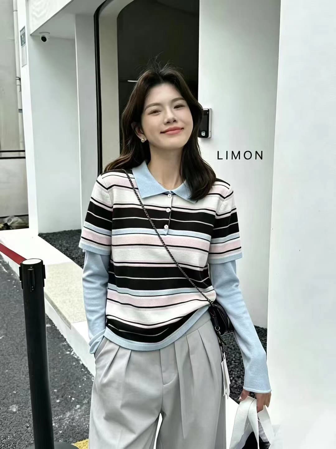 페이크 레이어드 POLO 칼라 패치워크 니트 스웨터 여성 가을 캐주얼 느긋한 미니멀리즘 작은 대중 스웨터 이미지 3