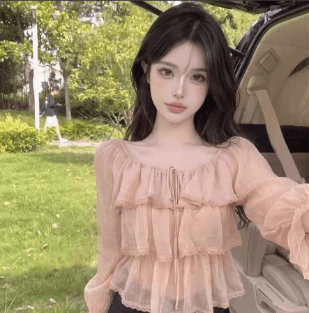 as official 계층의 감각 프릴 레이스 작은 셔츠 여성 이른 가을 새로운 광장 칼라 슬림해 보이는 맨위 상세 이미지 7