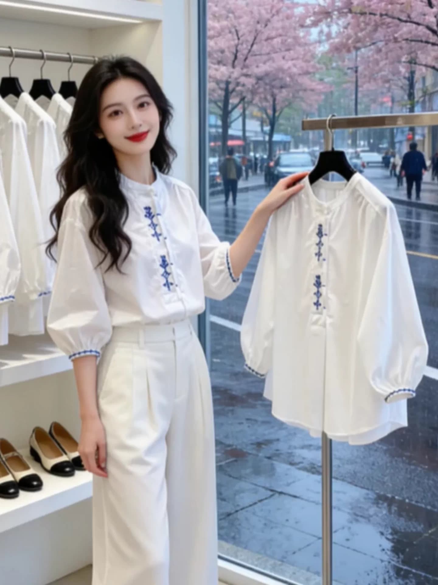 2026 이른 가을 새로운 여성 의류 맨위 작은 셔츠 레트로 디자인 센스 빛 요리 한 외국 가스 연령 감소 아름다운 이미지 2