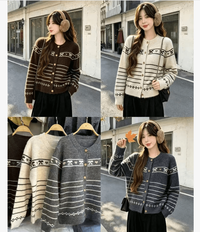 2026 가을 겨울 새로운 라운드 넥 스트라이프 니트 스웨터 여성 루즈핏 슬림해 보이는 다용도 긴팔 스웨터 만나는 맨위 상세 이미지 1