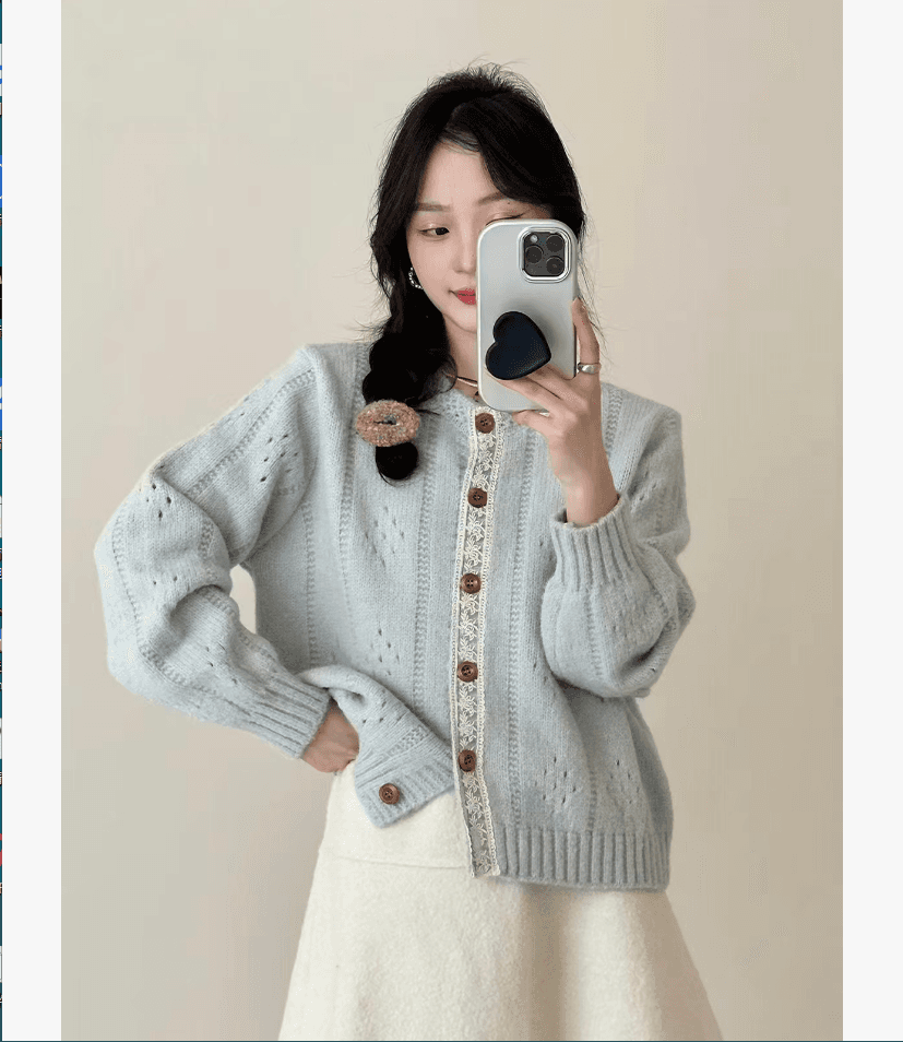 레트로 한 부서 홀로우 아웃 니트 오픈 가디건 여성 2026 가을 겨울 새로운 루즈핏 다용도 느긋한 바람 스웨터 코트 맨위 상세 이미지 2