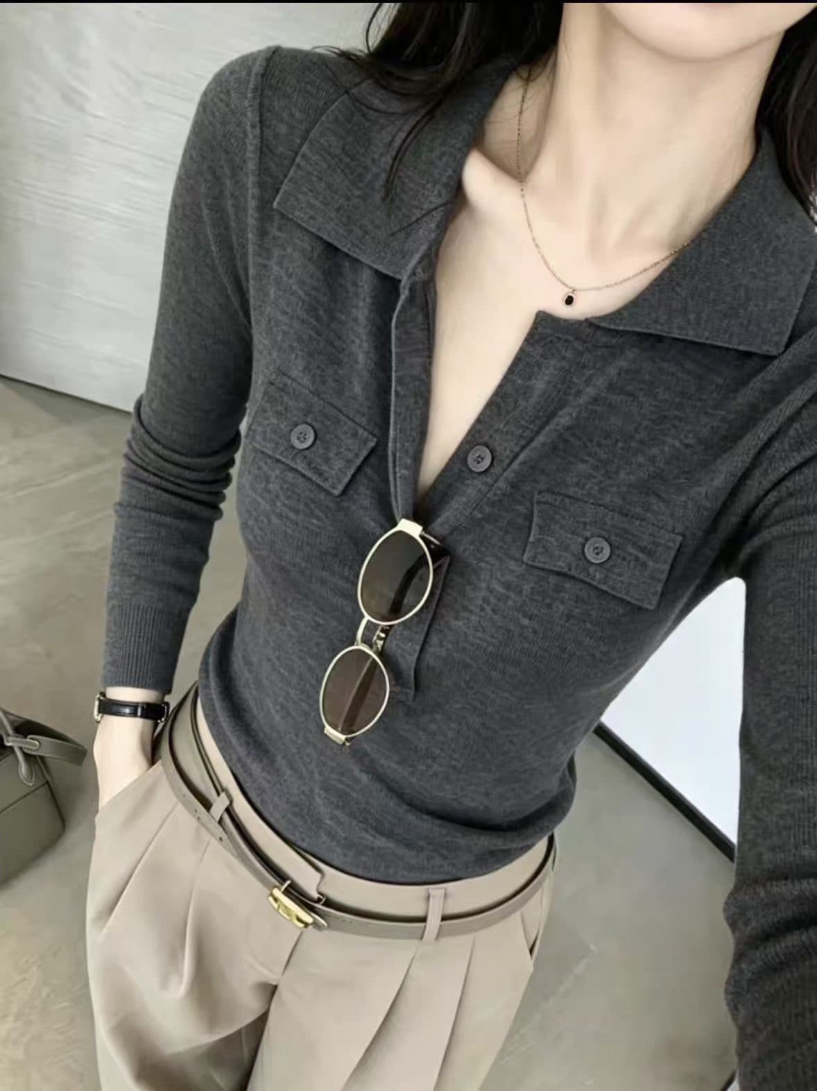 한 부서 V넥 니트 스웨터 여성 봄 가을 착용 가져 가라. 오래된 돈 바람 스웨터 POLO 셔츠 인사이드 가져 가라. 만나는 맨위 상세 이미지 3