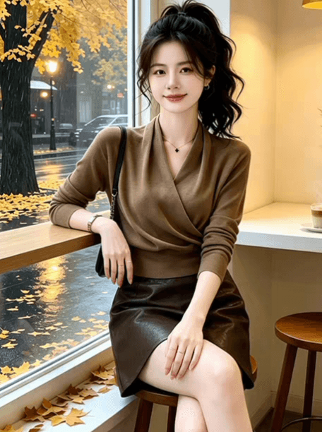 프랑스식 아름다운 디자인 센스 V넥 십자가 니트 스웨터 여성 2026 가을 느긋한 바람 십자가 허리 수축 슬림해 보이는 맨위 이미지 3