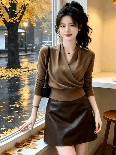 프랑스식 아름다운 디자인 센스 V넥 십자가 니트 스웨터 여성 2026 가을 느긋한 바람 십자가 허리 수축 슬림해 보이는 맨위