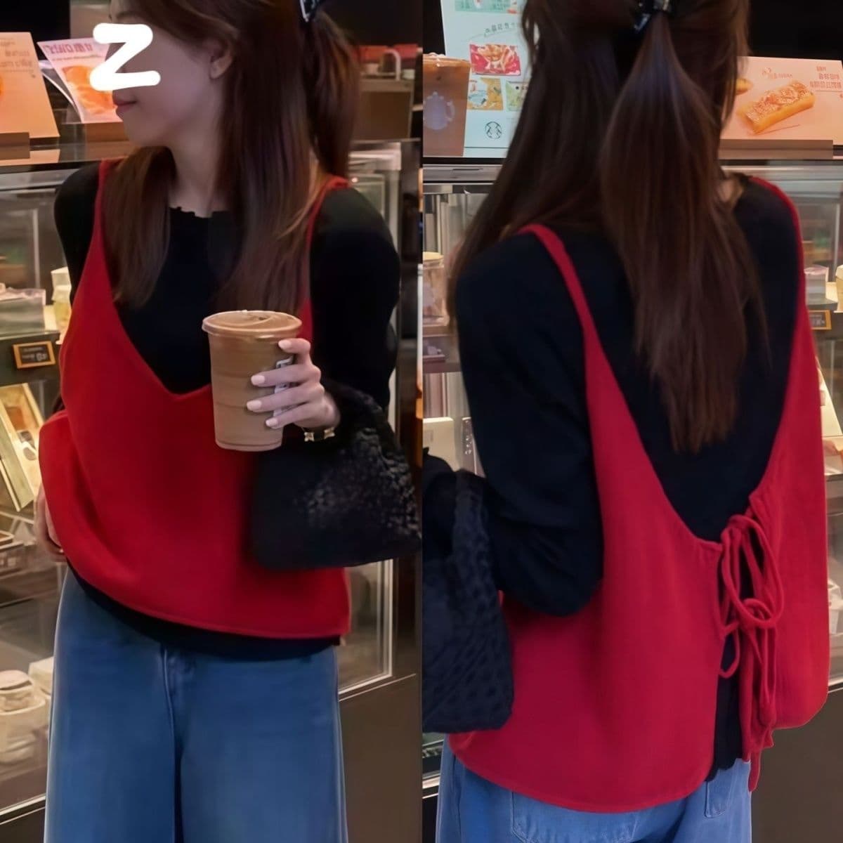 qiongqiong 인력 섹션 조기 가을 디자인 센스 이후 스트랩 다용도 스택 착용 니트 베스트 이미지 4