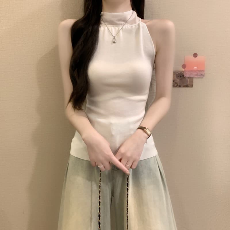 실사 정가 여름 새로운 한 부서 달콤함 패션 리본 스탠드 칼라 패치워크 실크 행침 목 허리 수축 모직물 조끼 상세 이미지 6