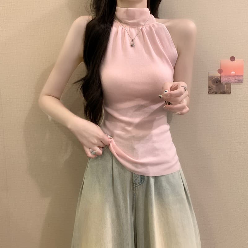 실사 정가 여름 새로운 한 부서 달콤함 패션 리본 스탠드 칼라 패치워크 실크 행침 목 허리 수축 모직물 조끼 상세 이미지 20