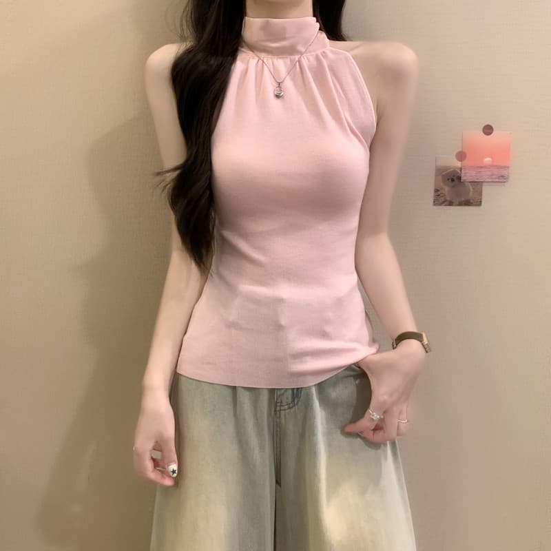 실사 정가 여름 새로운 한 부서 달콤함 패션 리본 스탠드 칼라 패치워크 실크 행침 목 허리 수축 모직물 조끼 상세 이미지 22