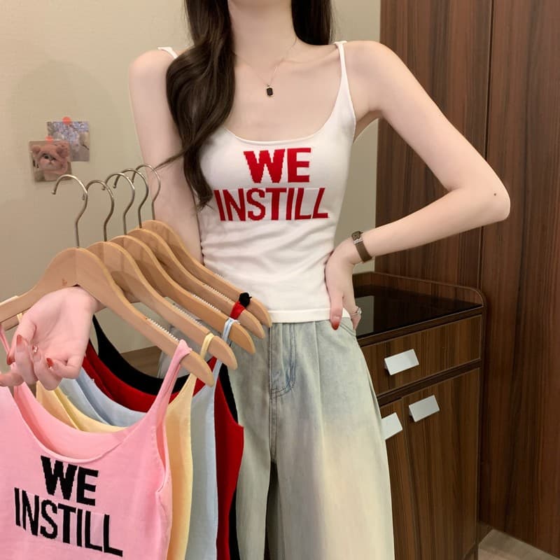 실사 정가 여름 새로운 한 부서 핫걸 알파벳 프린트 다용도 몸매 가꾸기 슬림해 보이는 조끼 슬립 니트 맨위
