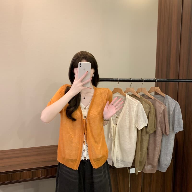 실사 정가 여름 새로운 한국 스타일 패션 다용도 캐주얼 패치워크 레이스 레이스업 얼음 실크 페이크 레이어드 맨위 상세 이미지 2