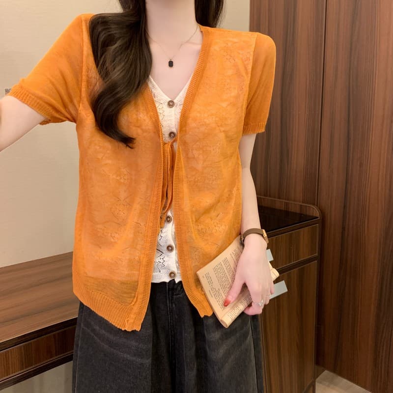 실사 정가 여름 새로운 한국 스타일 패션 다용도 캐주얼 패치워크 레이스 레이스업 얼음 실크 페이크 레이어드 맨위 상세 이미지 13