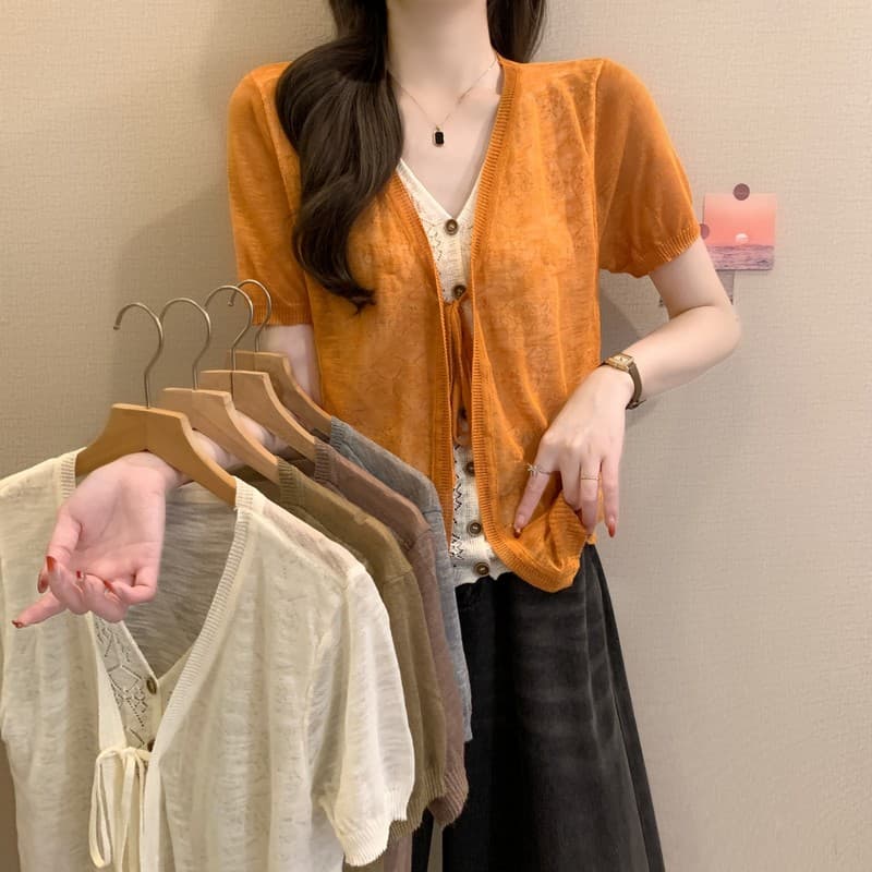실사 정가 여름 새로운 한국 스타일 패션 다용도 캐주얼 패치워크 레이스 레이스업 얼음 실크 페이크 레이어드 맨위