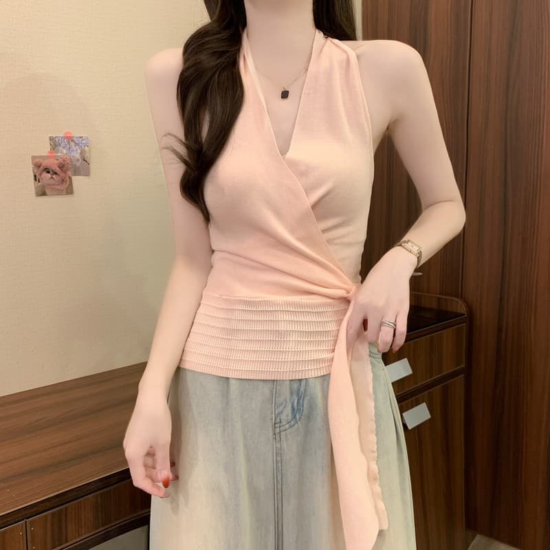실사 정가 여름 새로운 순수한 욕망 십자가 V넥 행침 목 민소매 품격 핫걸 연령 감소 레이스업 허리 수축 아름다움 뒤로 상세 이미지 14