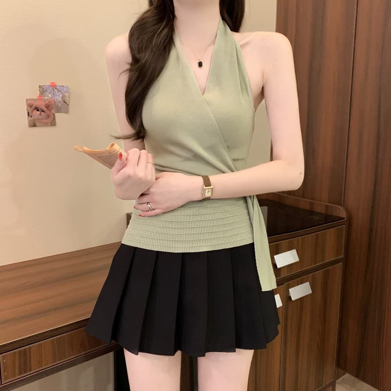 실사 정가 여름 새로운 순수한 욕망 십자가 V넥 행침 목 민소매 품격 핫걸 연령 감소 레이스업 허리 수축 아름다움 뒤로 상세 이미지 18
