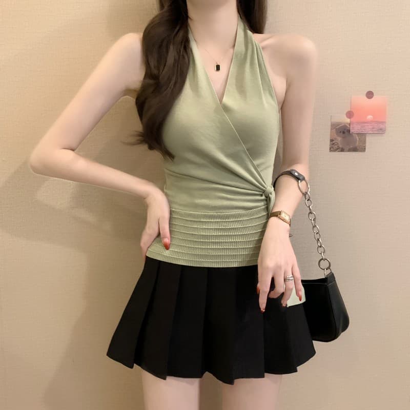 실사 정가 여름 새로운 순수한 욕망 십자가 V넥 행침 목 민소매 품격 핫걸 연령 감소 레이스업 허리 수축 아름다움 뒤로 상세 이미지 21