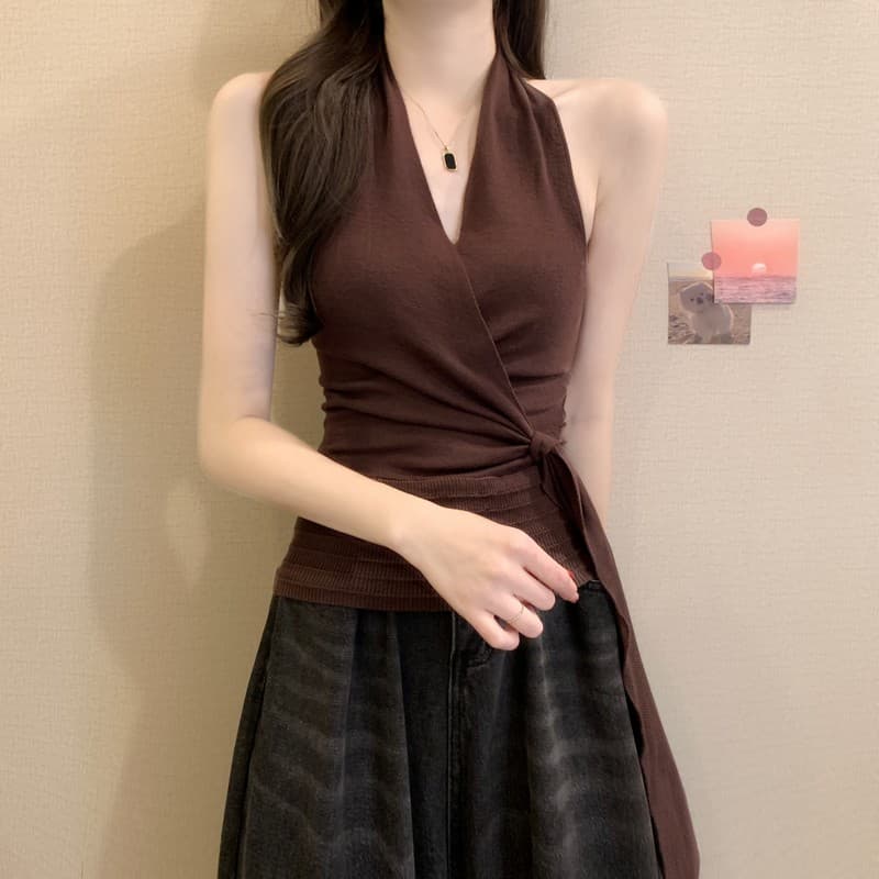 실사 정가 여름 새로운 순수한 욕망 십자가 V넥 행침 목 민소매 품격 핫걸 연령 감소 레이스업 허리 수축 아름다움 뒤로 상세 이미지 27