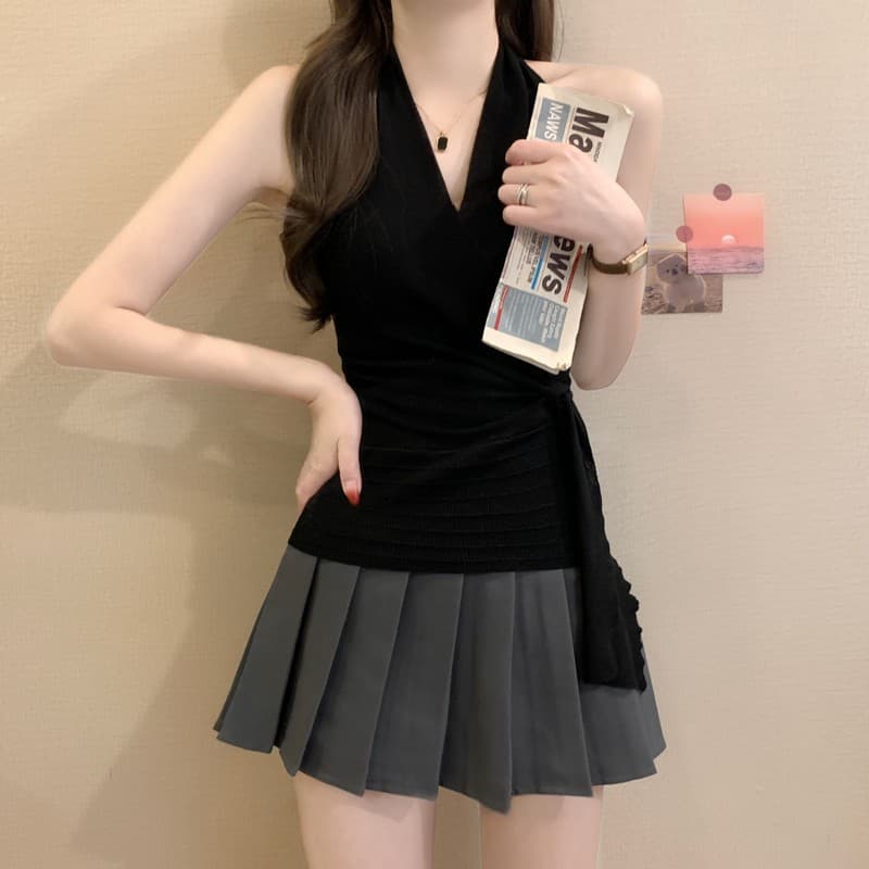 실사 정가 여름 새로운 순수한 욕망 십자가 V넥 행침 목 민소매 품격 핫걸 연령 감소 레이스업 허리 수축 아름다움 뒤로 상세 이미지 31