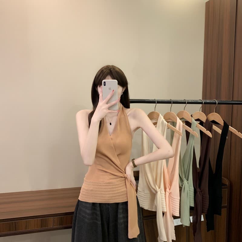 실사 정가 여름 새로운 순수한 욕망 십자가 V넥 행침 목 민소매 품격 핫걸 연령 감소 레이스업 허리 수축 아름다움 뒤로