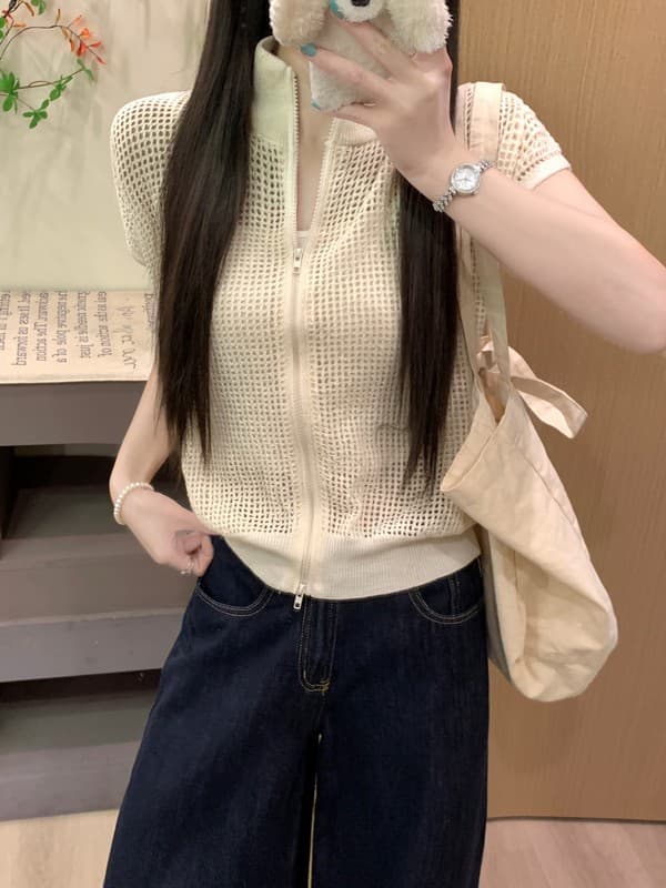 실사 정가 이른 가을 새로운 한국 스타일 스탠드 칼라 미니멀리즘 패션 품격 빛 요리 한 슬림해 보이는 니트 오픈 가디건 작은 셔츠 상세 이미지 6