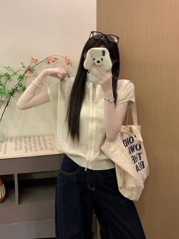 실사 정가 이른 가을 새로운 한국 스타일 스탠드 칼라 미니멀리즘 패션 품격 빛 요리 한 슬림해 보이는 니트 오픈 가디건 작은 셔츠 상세 이미지 8