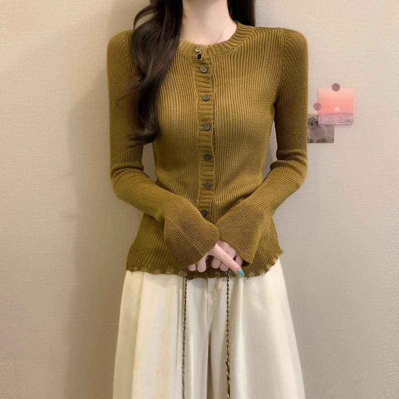 실사 정가 이른 가을 새로운 한 부서 캐주얼 패션 미니멀리즘 단색 몸매 가꾸기 슬림해 보이는 니트 오픈 가디건 맨위 여성 상세 이미지 20
