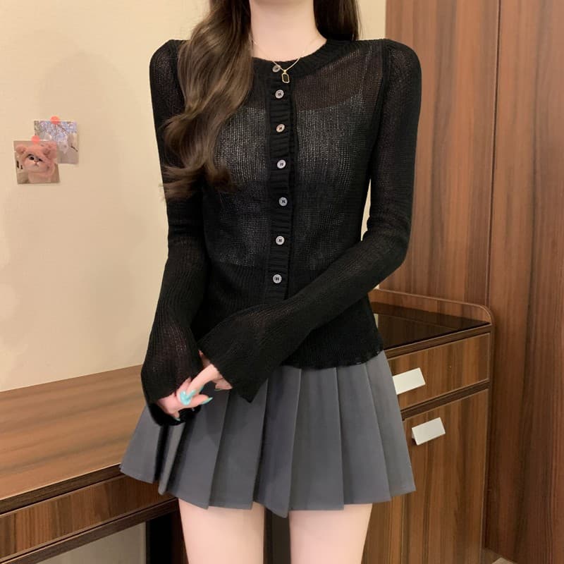 실사 정가 이른 가을 새로운 한 부서 캐주얼 패션 미니멀리즘 단색 몸매 가꾸기 슬림해 보이는 니트 오픈 가디건 맨위 여성 상세 이미지 30