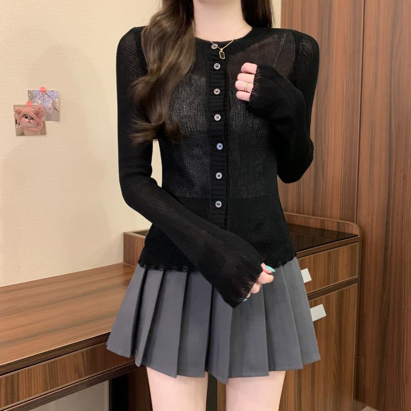 실사 정가 이른 가을 새로운 한 부서 캐주얼 패션 미니멀리즘 단색 몸매 가꾸기 슬림해 보이는 니트 오픈 가디건 맨위 여성 상세 이미지 34