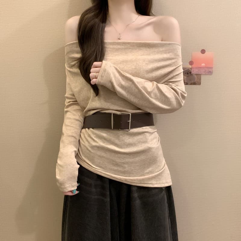 실사 정가 이른 가을 새로운 한 부서 chic Chic 오프숄더 아름다운 허리 수축 트임 오프숄더 긴팔 맨위 상세 이미지 12