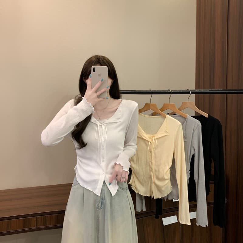 실사 정가 가을 새로운 한 부서 품격 디자인 센스 부드러운 레이스 조각 긴팔 패션 페이크 레이어드 맨위 상세 이미지 2