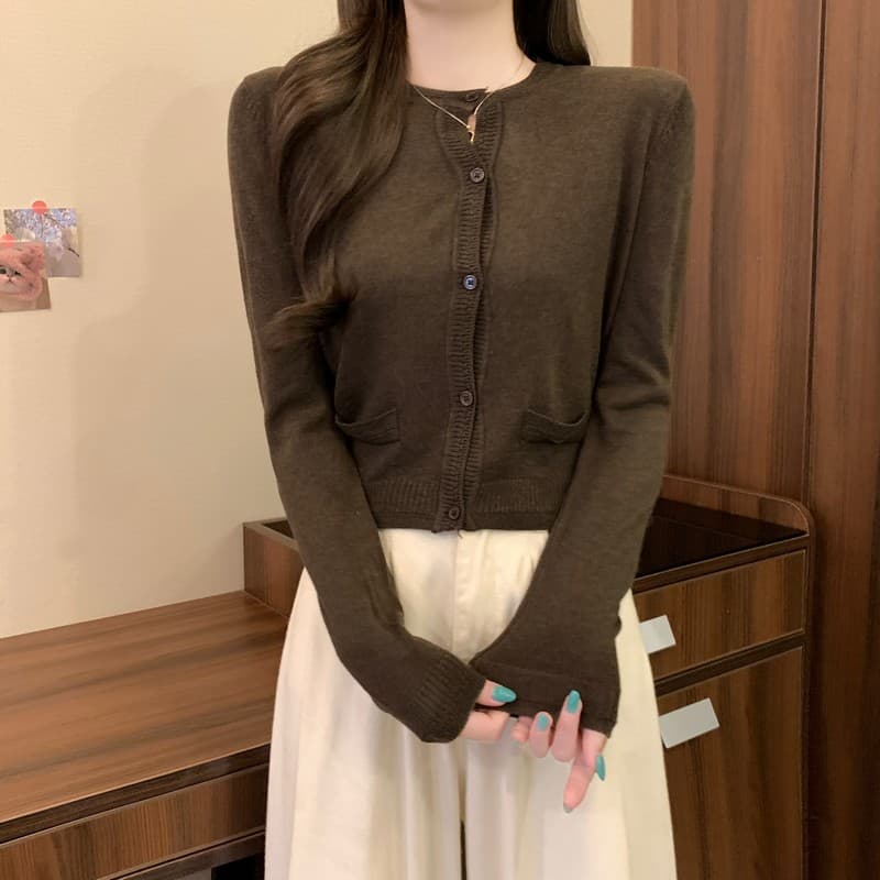 실사 정가 이른 가을 새로운 한 부서 착용 가져 가라. 라운드 넥 긴팔 쇼트 스타일 다용도 캐주얼 패션 니트 여성 코트 이미지 3