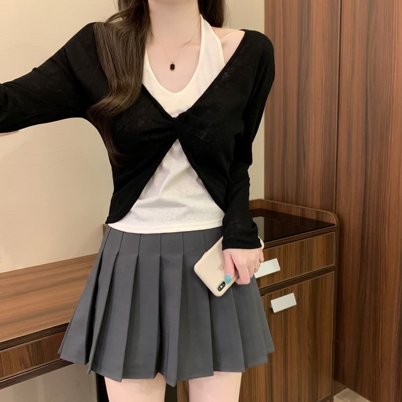 실사 정가 이른 가을 새로운 한 부서 미니멀리즘 품격 다용도 행침 목 비틀림 레트로 패션 배색 가짜 2 피스 슈트 상세 이미지 30