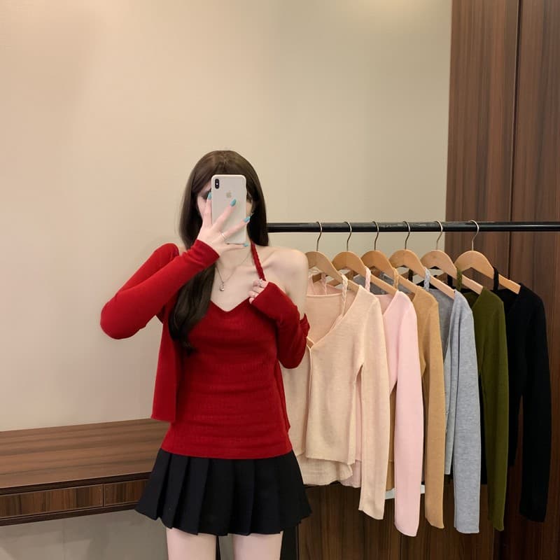 실사 정가 이른 가을 새로운 한 부서 부드러운 슬림해 보이는 꽈배기 행침 목 조끼 단색 오픈 가디건 투피스 세트 세트 상세 이미지 2