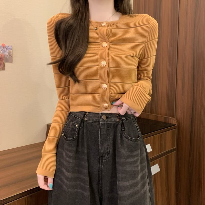 실사 정가 이른 가을 새로운 바 서울 남자 패션 레트로 스트라이프 얇은 스타일 작은 키 긴팔 니트 카디건 코트 이미지 4