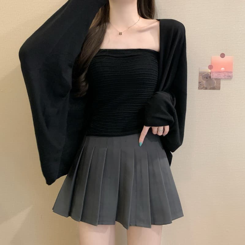 실사 정가 이른 가을 새로운 한국 스타일 튜브탑 외부 셔츠 6 양모 긴팔 패션 품격 다용도 슬림해 보이는 투피스 세트 상세 이미지 26