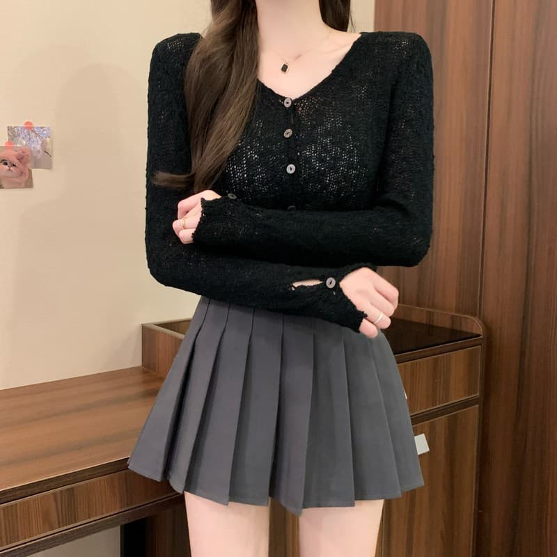 실사 정가 이른 가을 새로운 품격 부드러운 디스플레이 화이트 몸매 가꾸기 디자인 센스 나팔 소매 패션 다용도 니트 오픈 가디건 상세 이미지 20