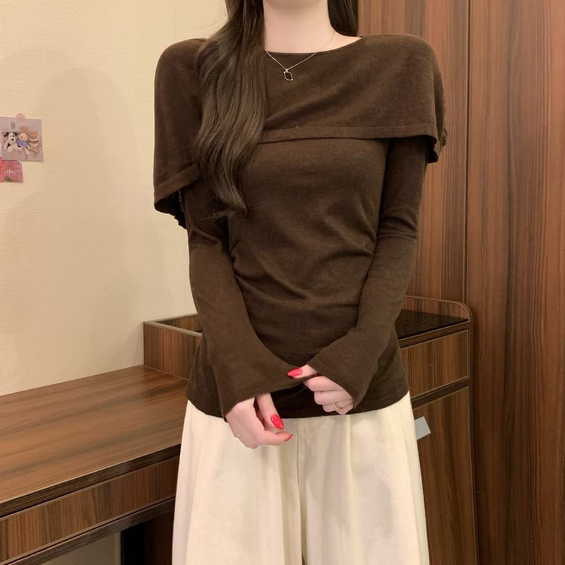 실사 정가 이른 가을 새로운 한국 스타일 패션 작은 대중 비스듬한 칼라 허리 수축 다용도 캐주얼 품격 슬림해 보이는 니트 스웨터 이미지 5