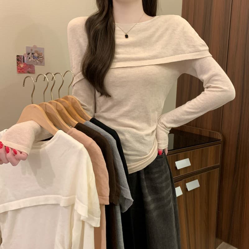 실사 정가 이른 가을 새로운 한국 스타일 패션 작은 대중 비스듬한 칼라 허리 수축 다용도 캐주얼 품격 슬림해 보이는 니트 스웨터 상세 이미지 9