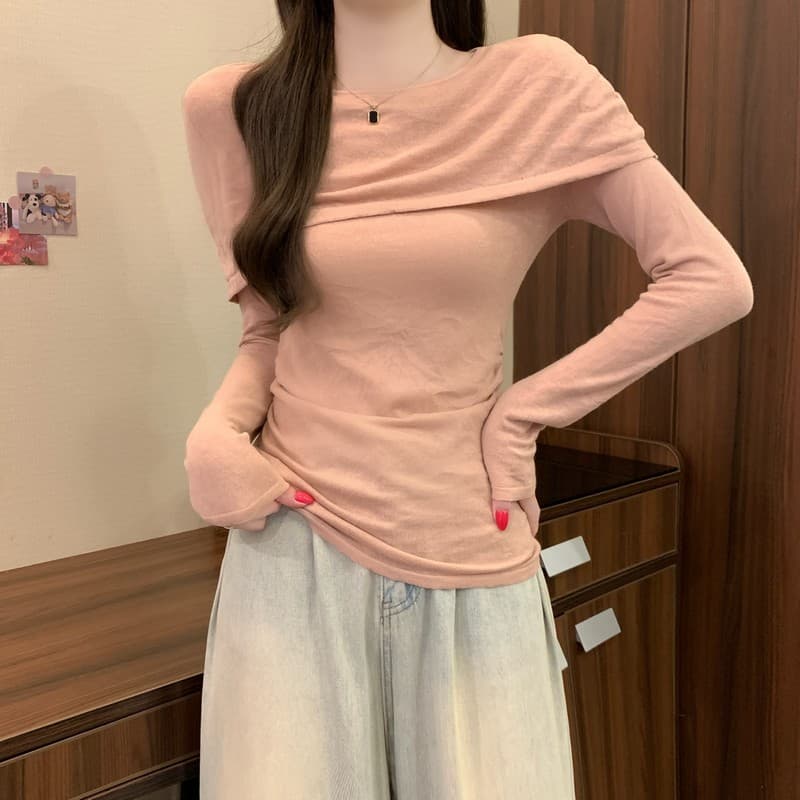 실사 정가 이른 가을 새로운 한국 스타일 패션 작은 대중 비스듬한 칼라 허리 수축 다용도 캐주얼 품격 슬림해 보이는 니트 스웨터 상세 이미지 15